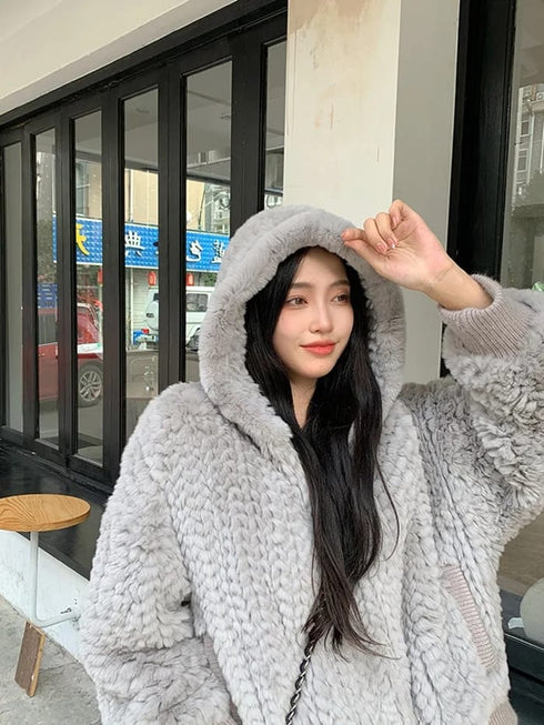 Winter Casual Hooded Rabbit Fur Jackets